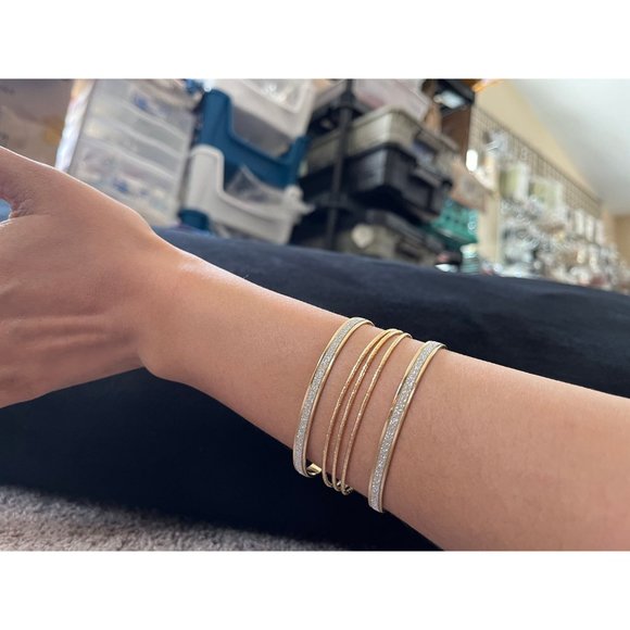 Gold statement bracelet chunky bangle wide cuff bold metal women glitter silver - Picture 2 of 6